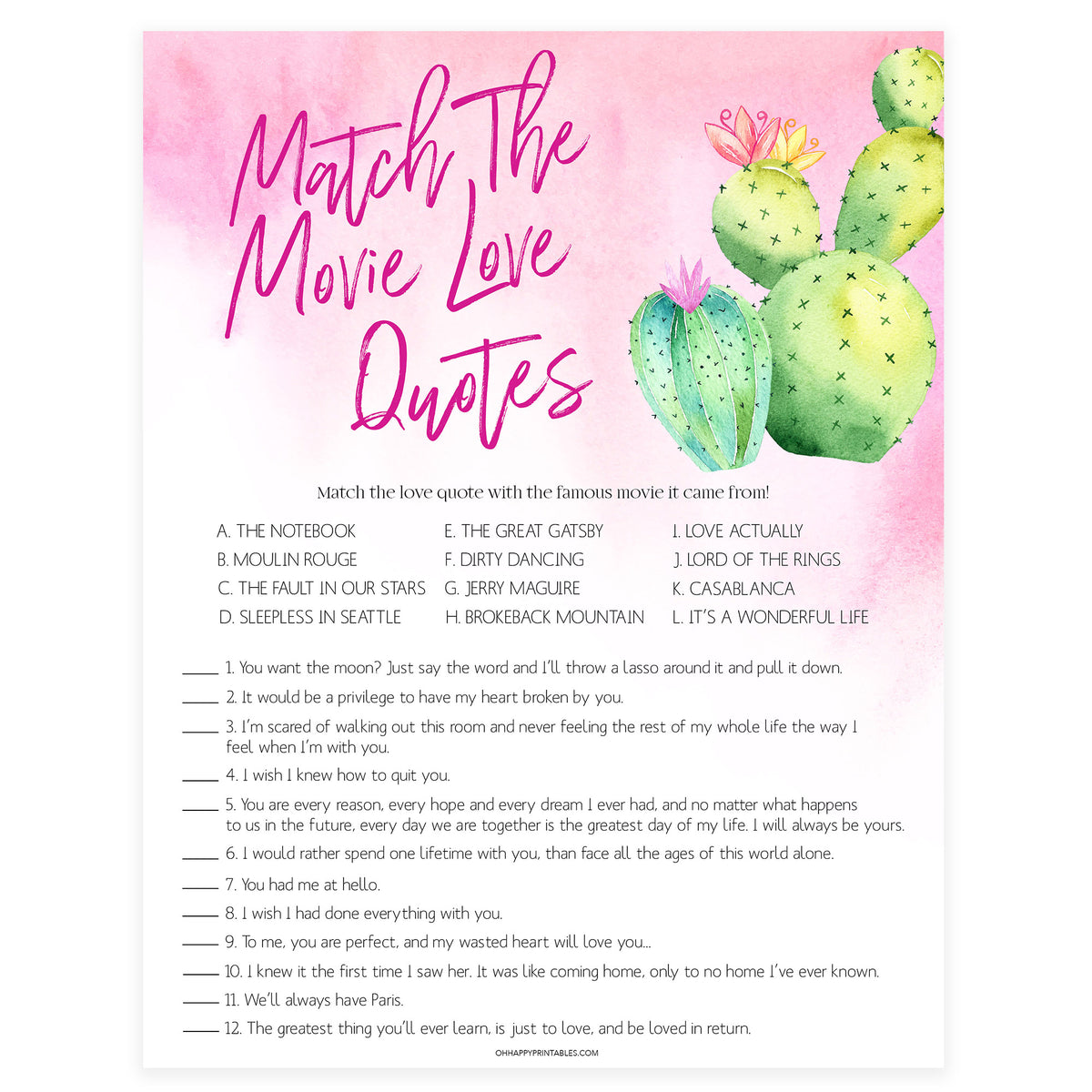 Match the Movie Love Quotes - Fiesta