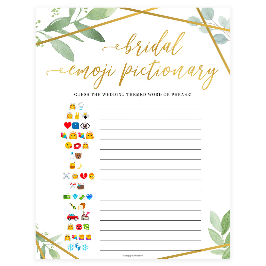 Bridal Emoji Pictionary -  Gold Greenery