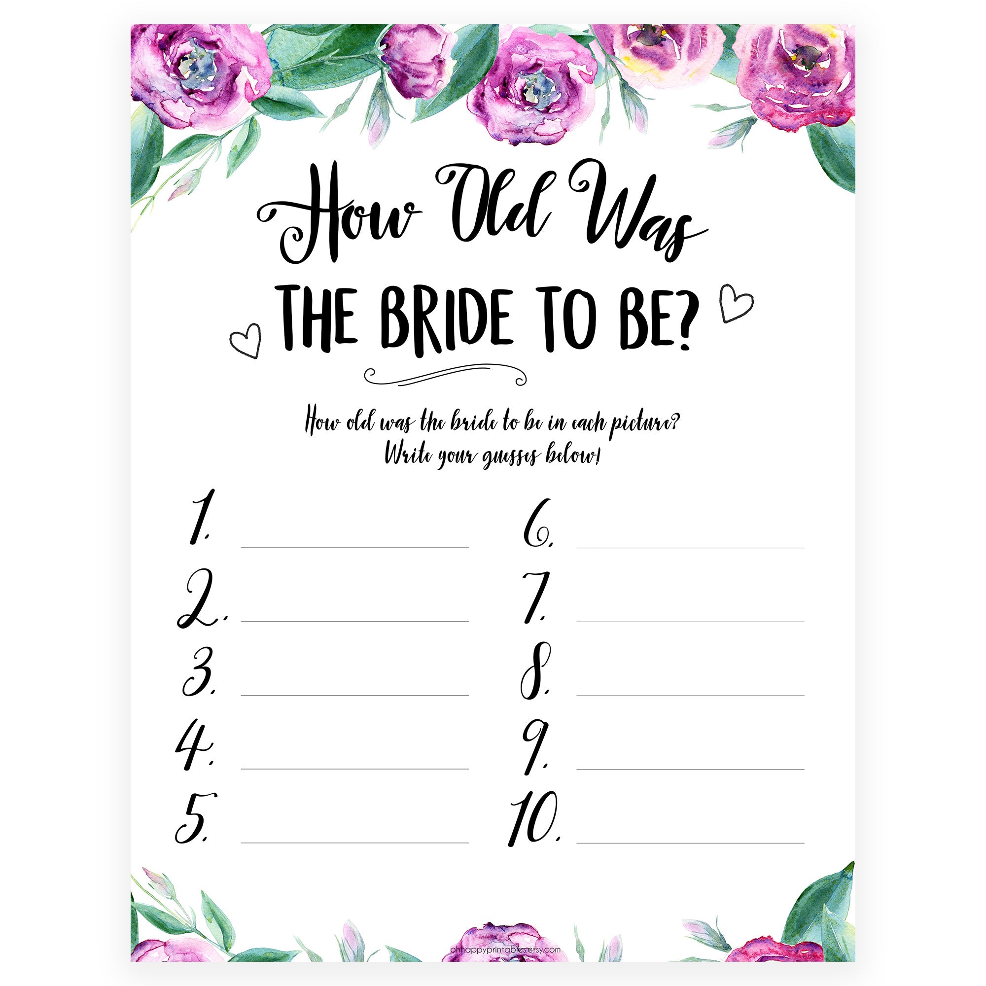 How Old was the Bride Game - Purple Peonies