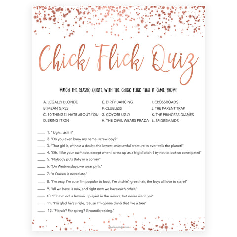 Rose gold bachelorette games, chick flick quiz bachelorette games, bridal shower games, top 10 baby games, fun bachelorette games, top bridal games, rose gold games