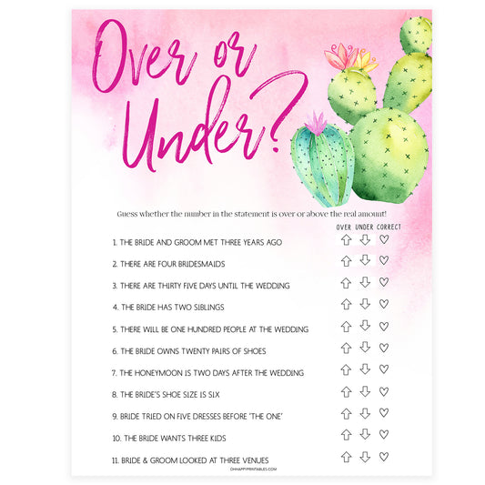 Over or Under Bridal Game - Fiesta