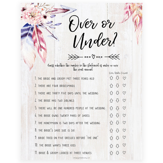 Over or Under Bridal Game - Boho