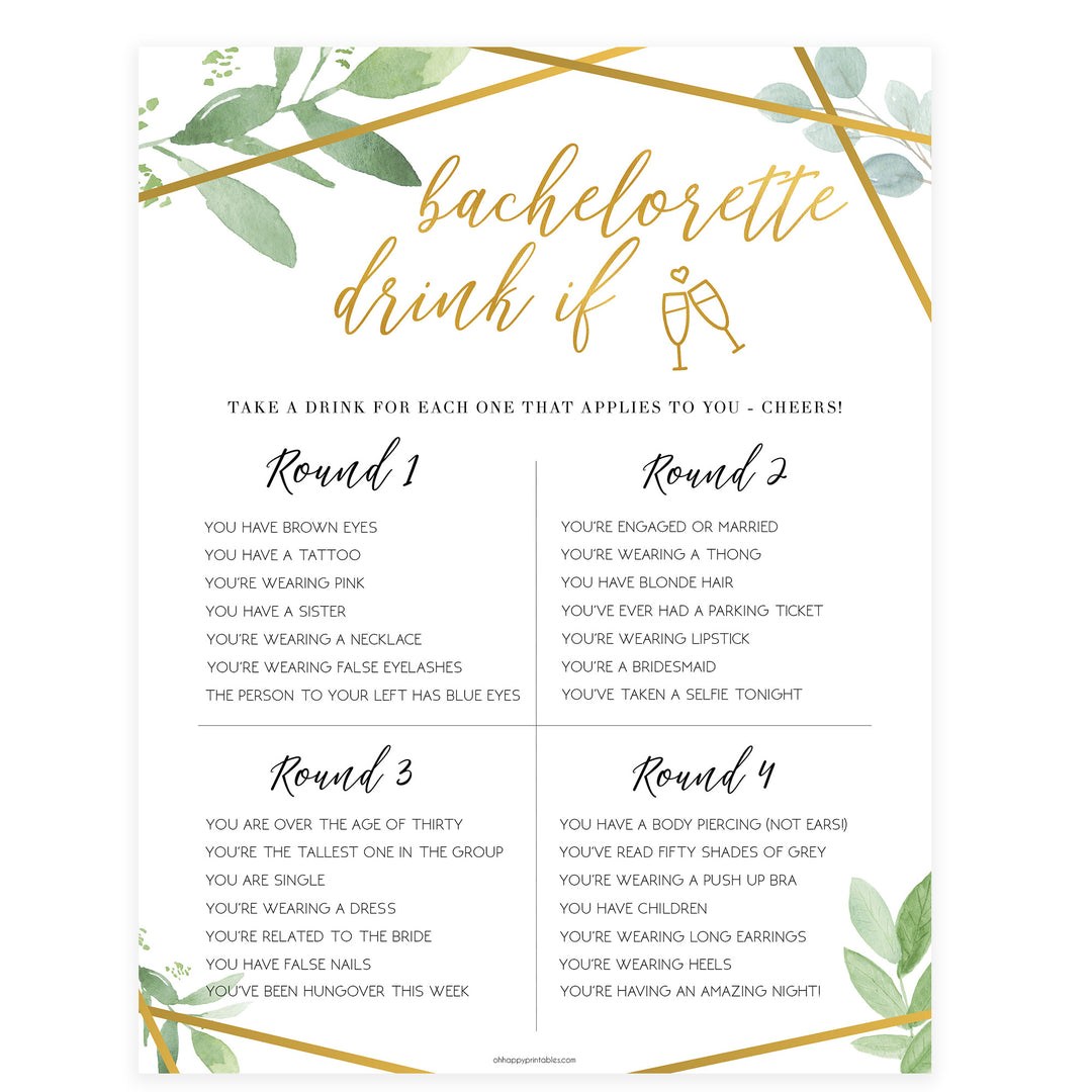 Bachelorette Drink If Game - Gold Greenery