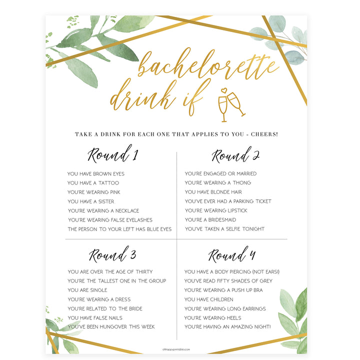 Bachelorette Drink If Game - Gold Greenery