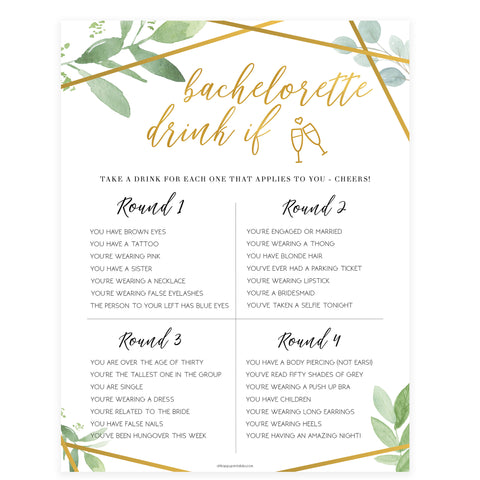 Bachelorette Drink If Game - Gold Greenery