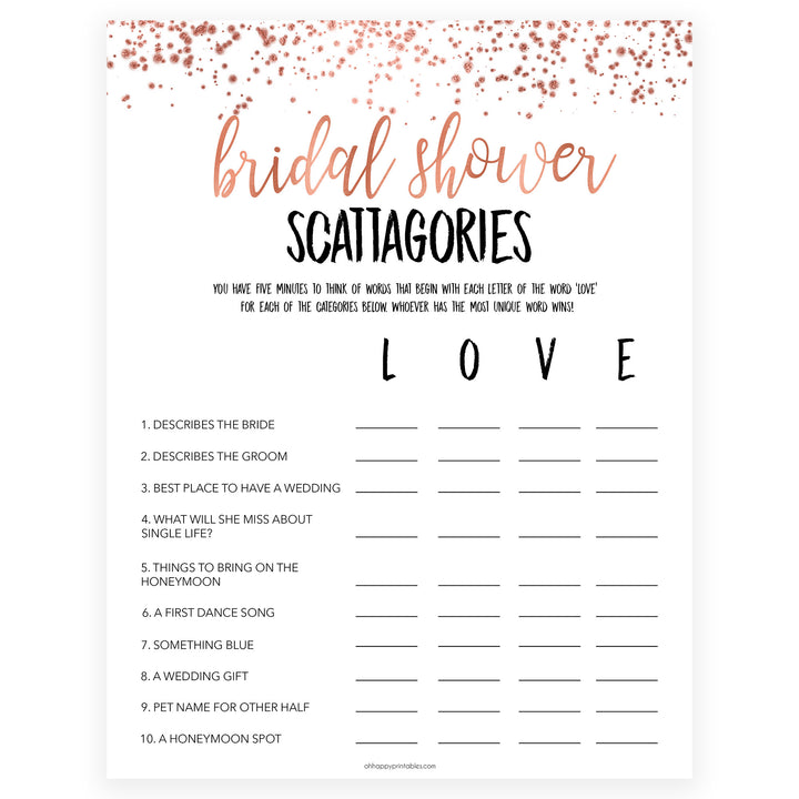 Bridal Scattergories - Rose Gold Foil