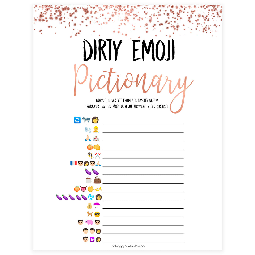 Rose gold bachelorette games, dirty emoji pictionary, bachelorette games, bridal shower games, top 10 baby games, fun bachelorette games, top bridal games, rose gold games