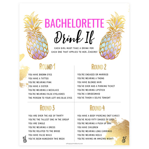 Bachelorette Drink If Game - Gold Pineapple