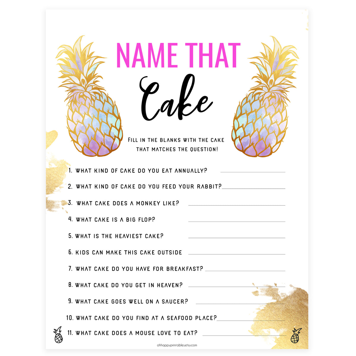 Name that Cake Game - Gold Pineapple