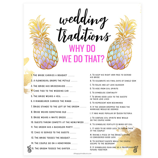 Wedding Traditions Trivia Game - Gold Pineapple