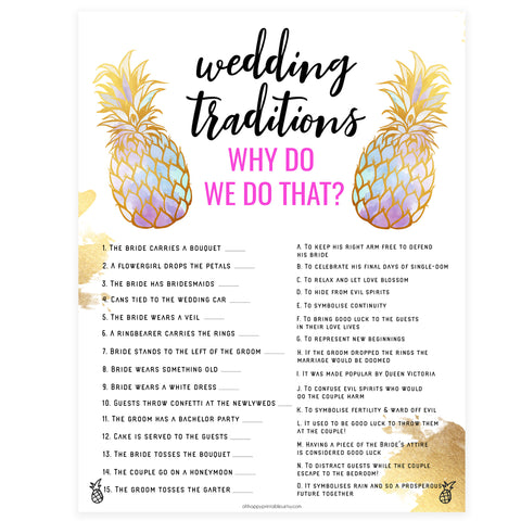 Wedding Traditions Trivia Game - Gold Pineapple