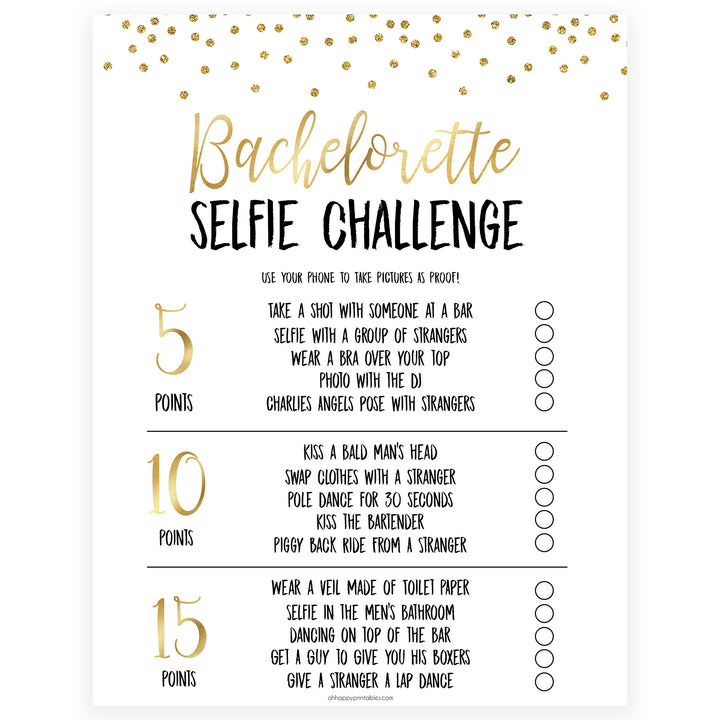 bachelorette selfie challenge game, Printable bachelorette games, gold glitter bachelorette, friends hen party games, fun hen party games, bachelorette game ideas, gold glitter adult party games, naughty hen games, naughty bachelorette games