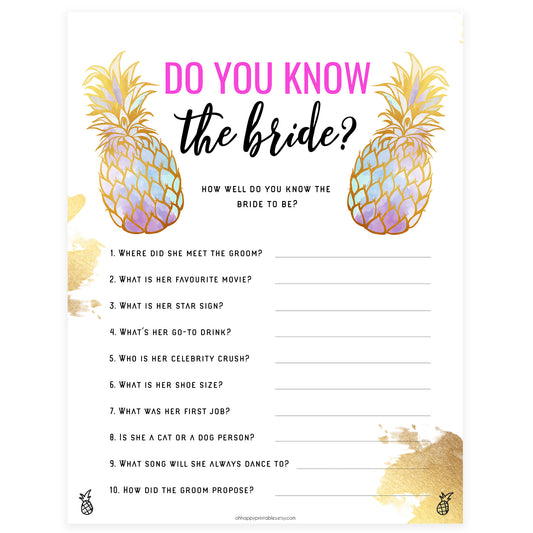 Do You Know the Bride Game - Gold Pineapple