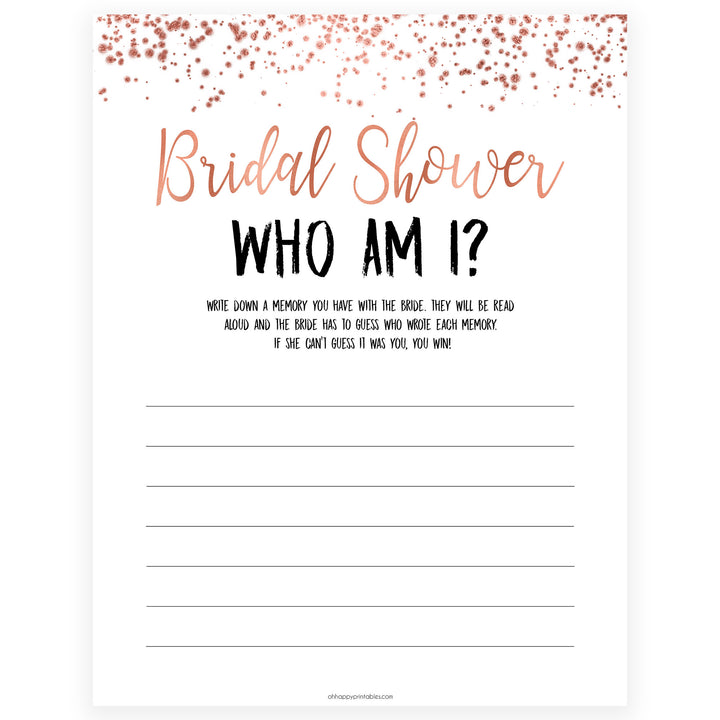 Bridal Shower Who Am I - Rose Gold Foil