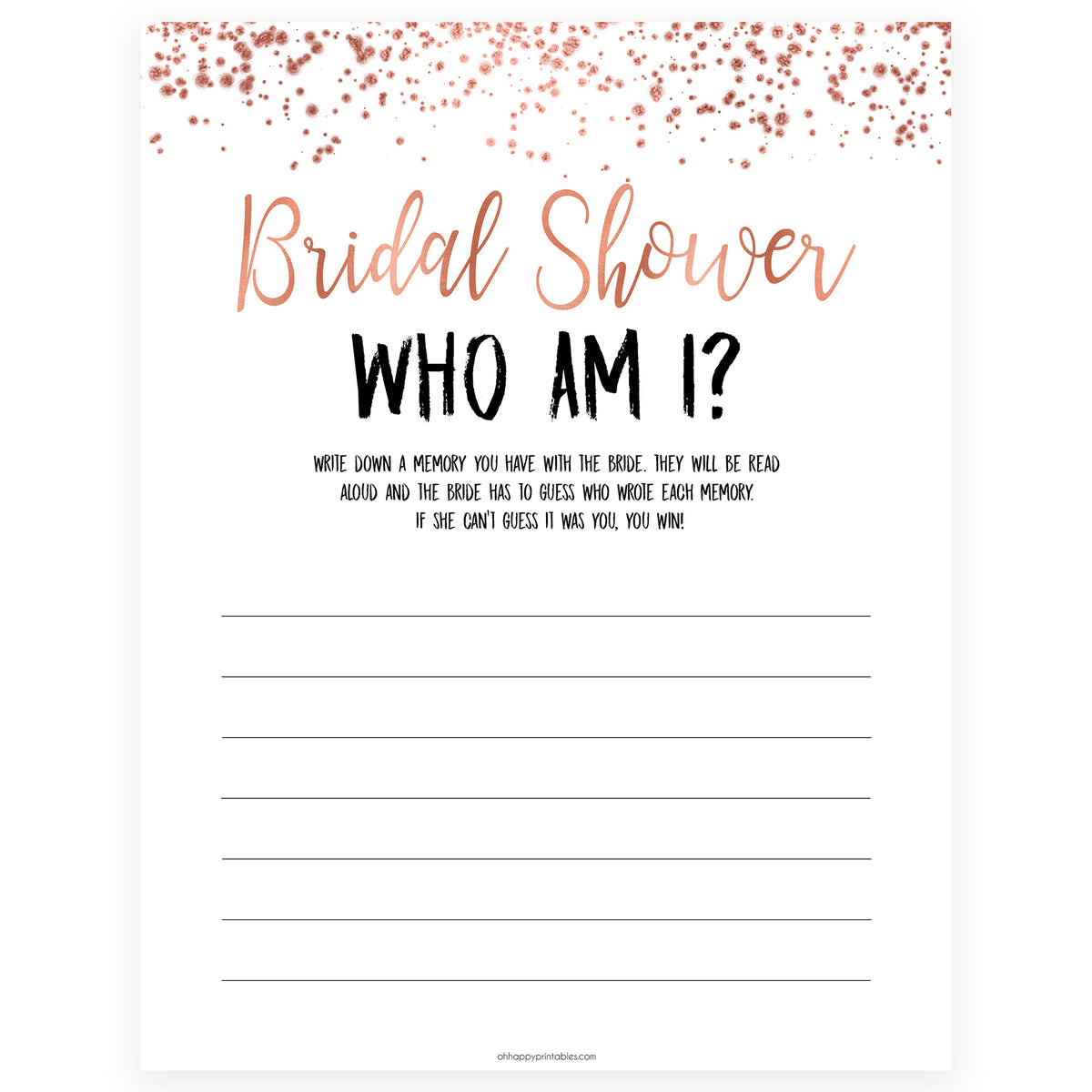 Bridal Shower Who Am I - Rose Gold Foil