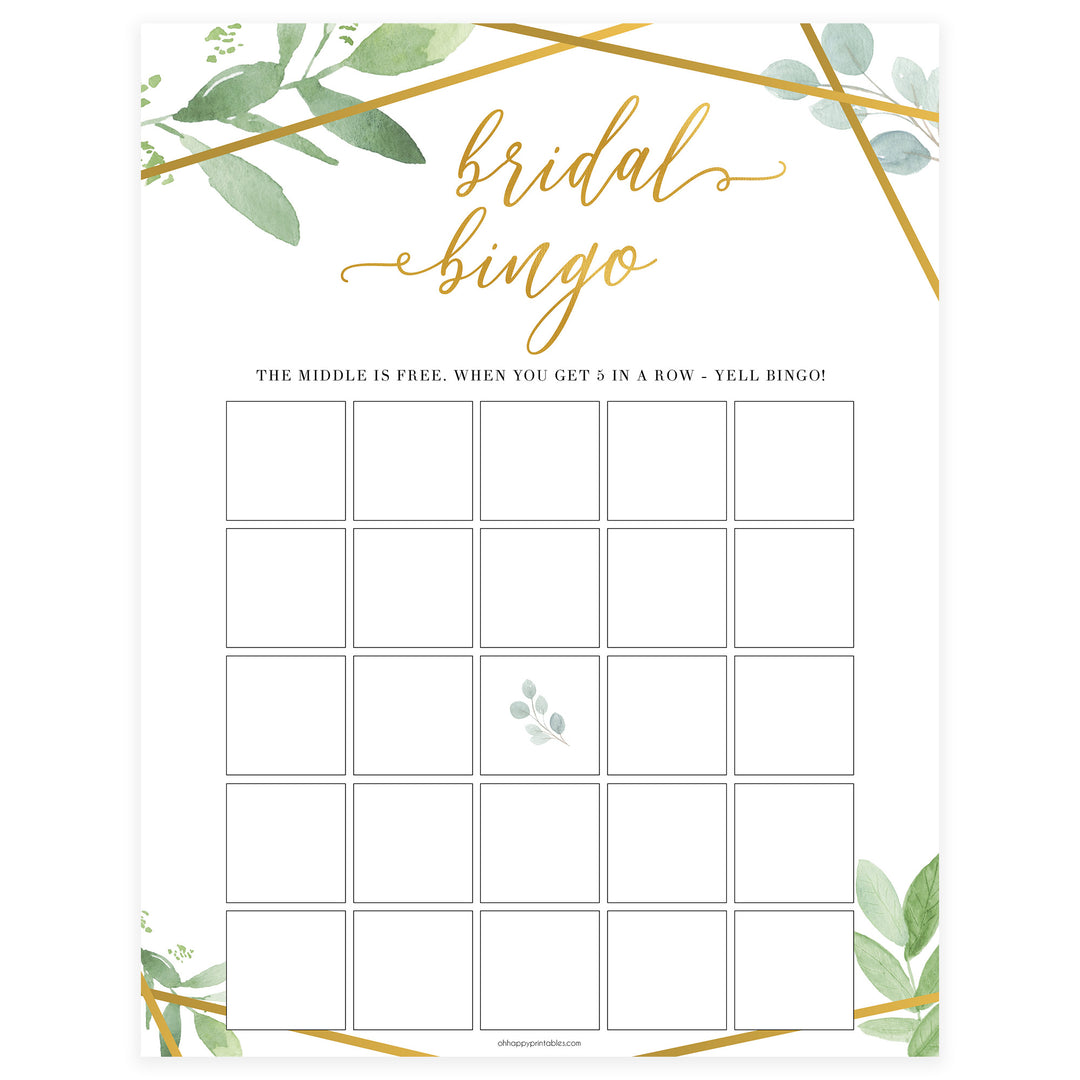 Bridal Bingo Game - Gold Greenery