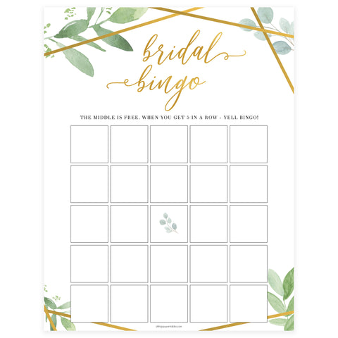 Bridal Bingo Game - Gold Greenery