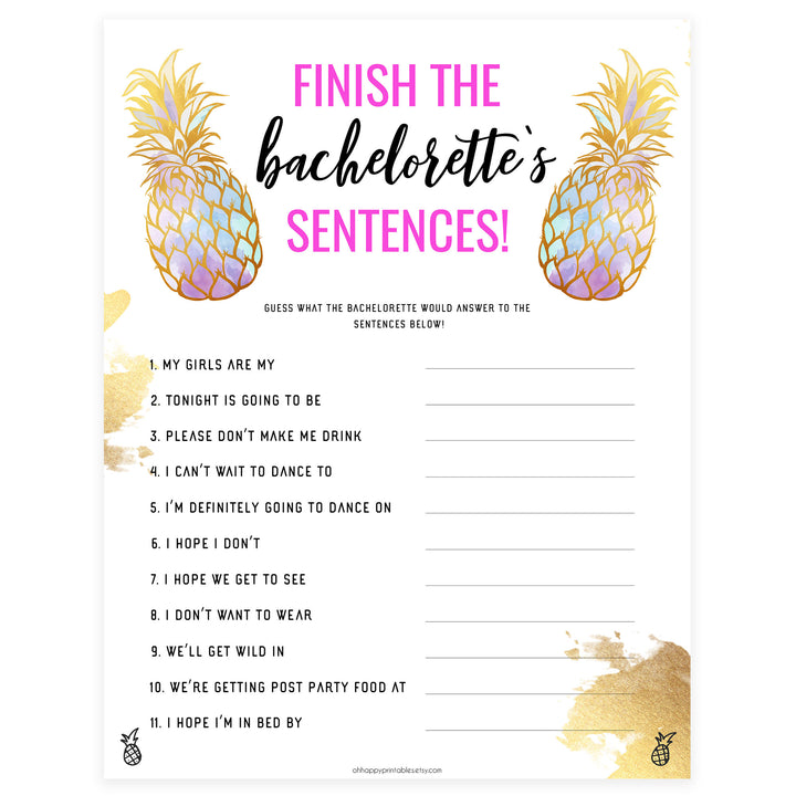 Finish Bachelorette Sentences - Gold Pineapple