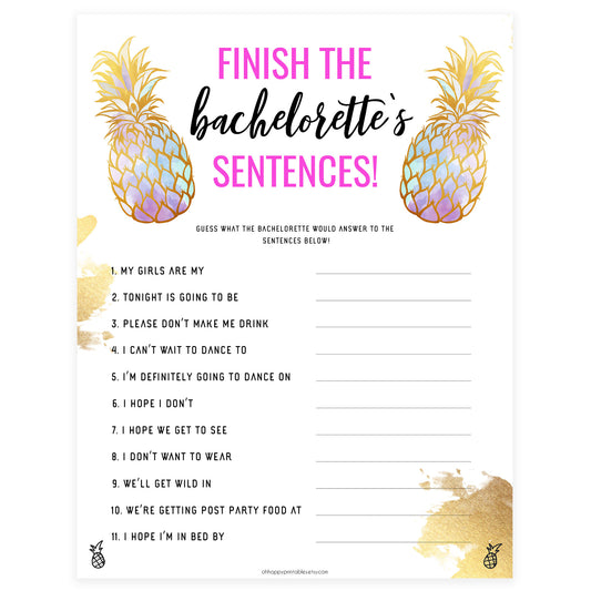 Finish Bachelorette Sentences - Gold Pineapple