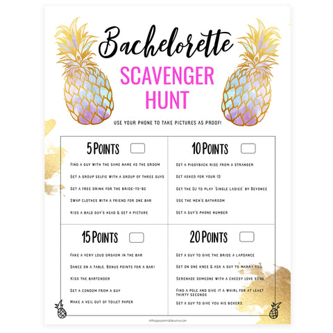 Bachelorette Scavenger Hunt - Gold Pineapple