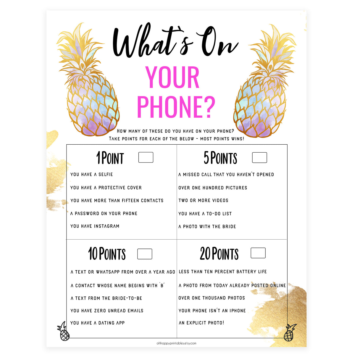 What's on Your Phone - Gold Pineapple