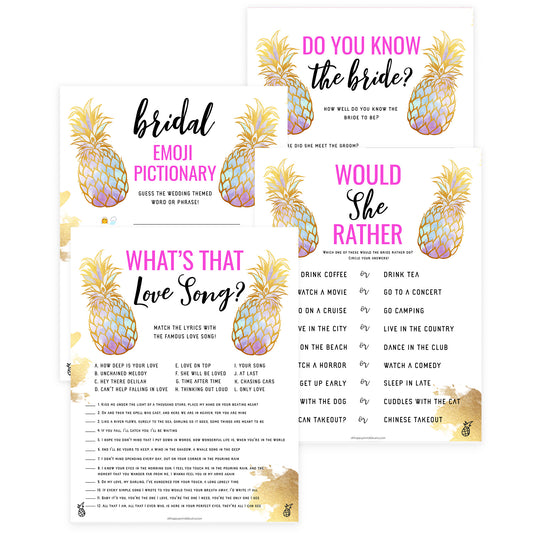 4 Bridal Shower Games Bundle - Gold Pineapple