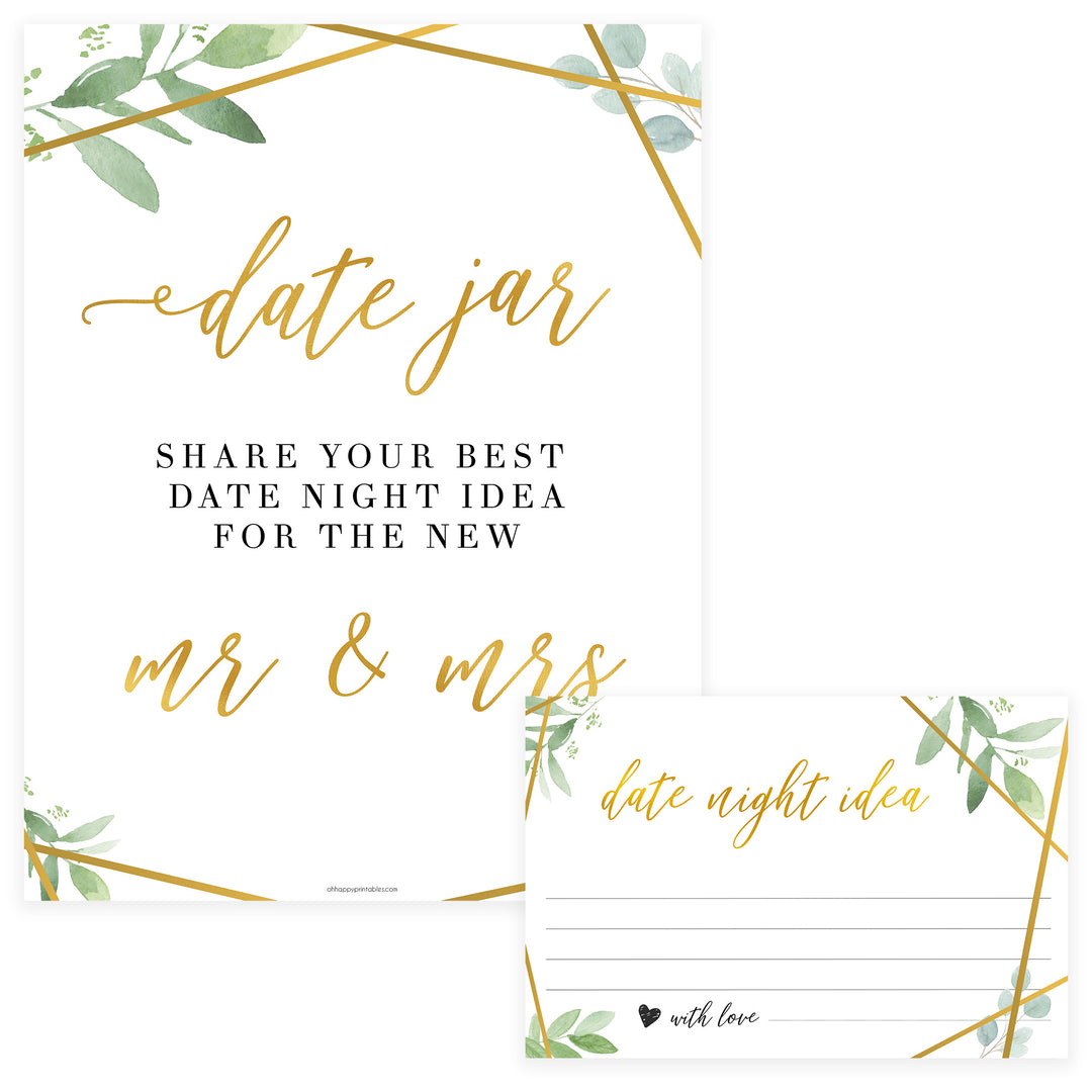 Date Night Jar Bridal Game - Gold Greenery