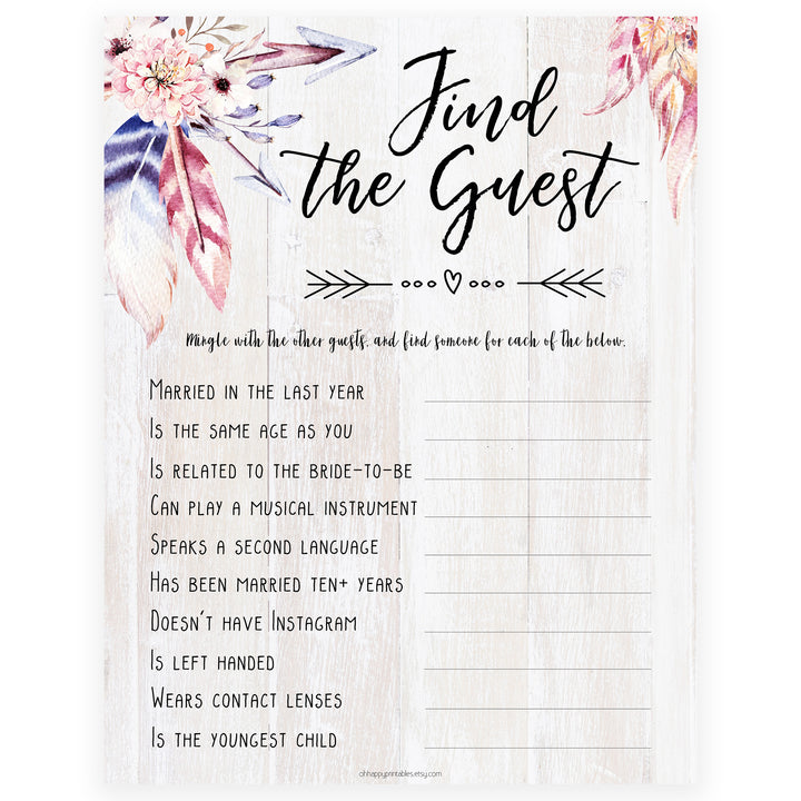 Find The Guest Bridal Game - Boho