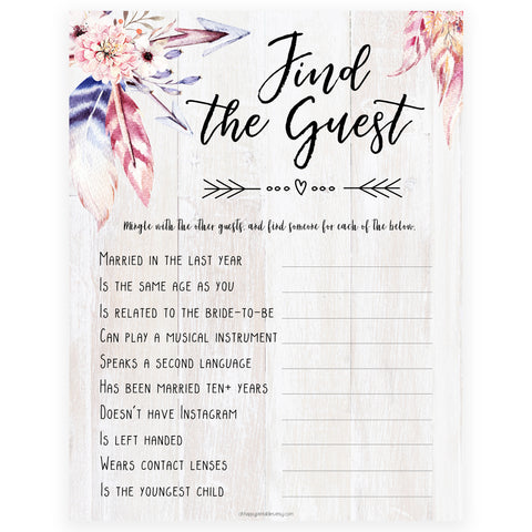 Find The Guest Bridal Game - Boho