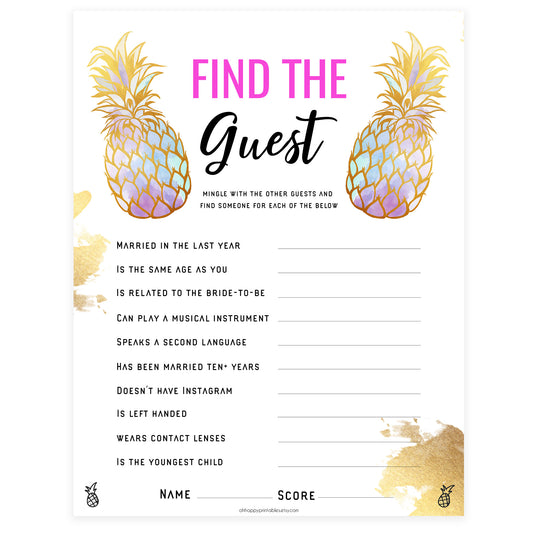 Find The Guest Bridal Game - Gold Pineapple