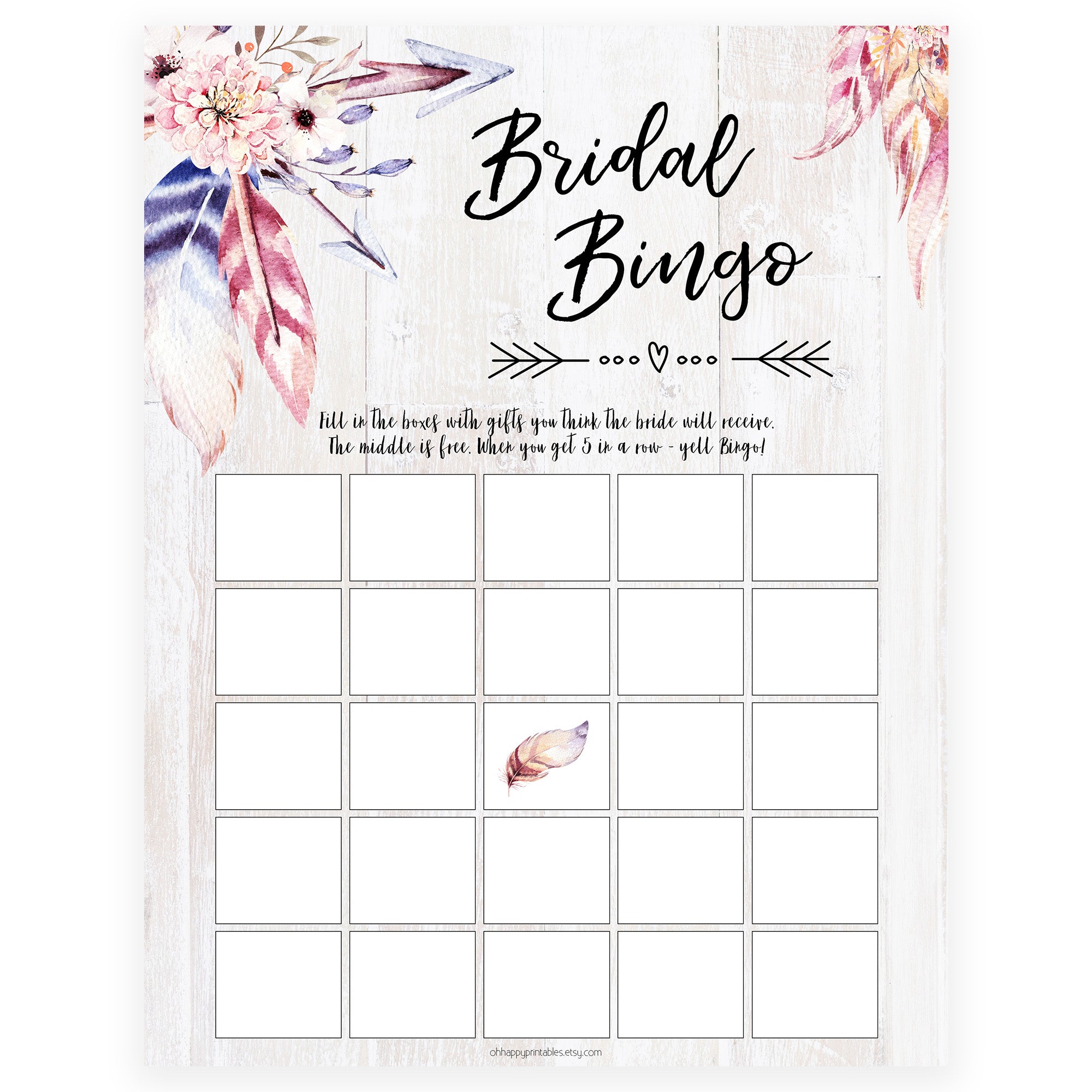 Bridal Bingo Game - Boho