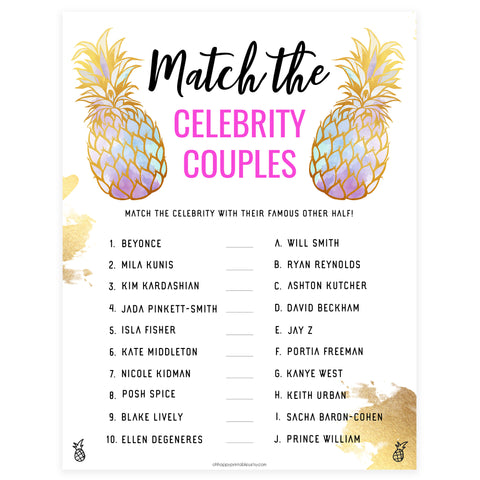 Match Celebrity Couples Game - Gold Pineapple