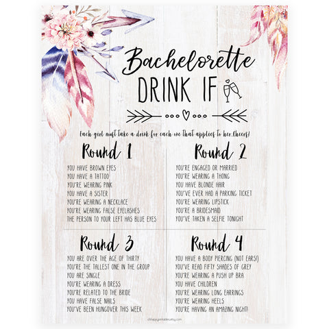 Bachelorette Drink If Game - Boho