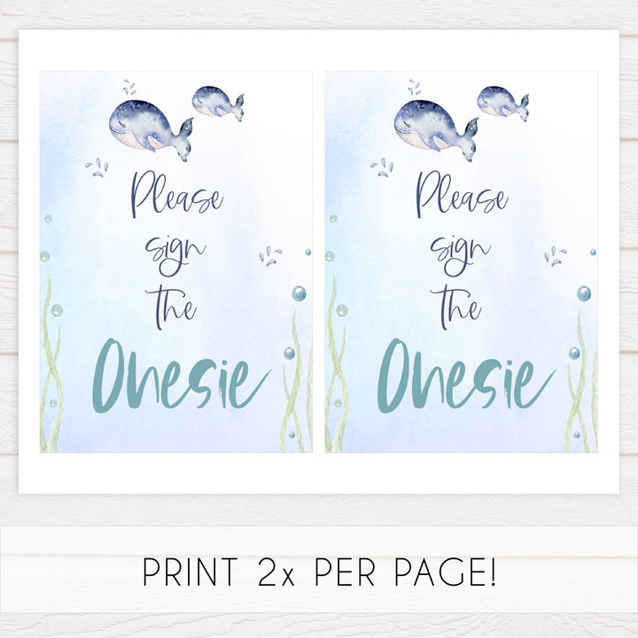 sign the onesie baby game, whale baby shower ideas