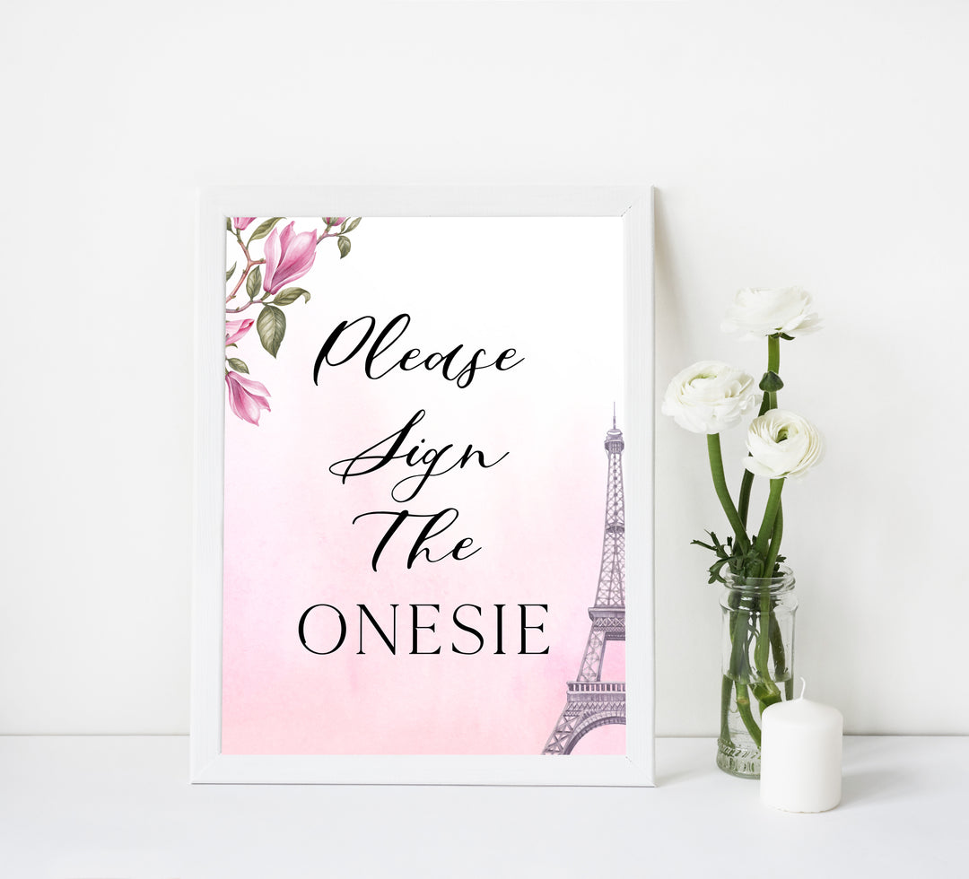please sign the onesie, Paris baby shower games, printable baby shower games, Parisian baby shower games, fun baby shower games
