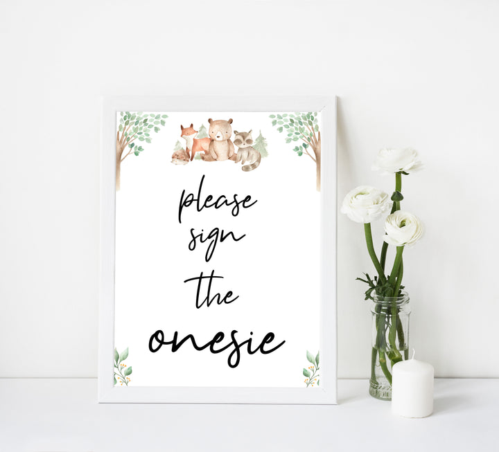 sign the onesie sign, Printable baby shower games, woodland animals baby games, baby shower games, fun baby shower ideas, top baby shower ideas, woodland baby shower, baby shower games, fun woodland animals baby shower ideas