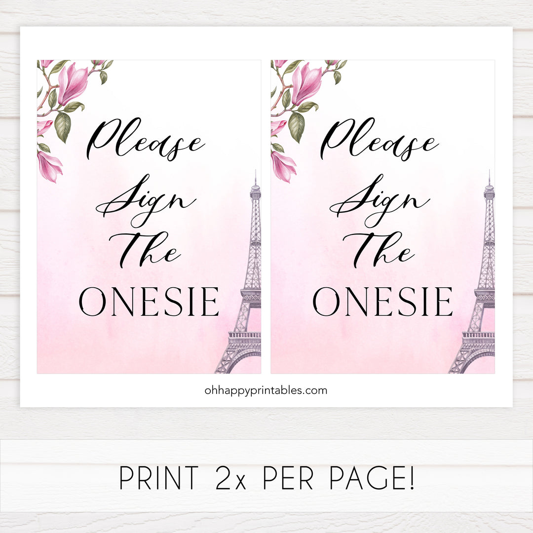 please sign the onesie, Paris baby shower games, printable baby shower games, Parisian baby shower games, fun baby shower games