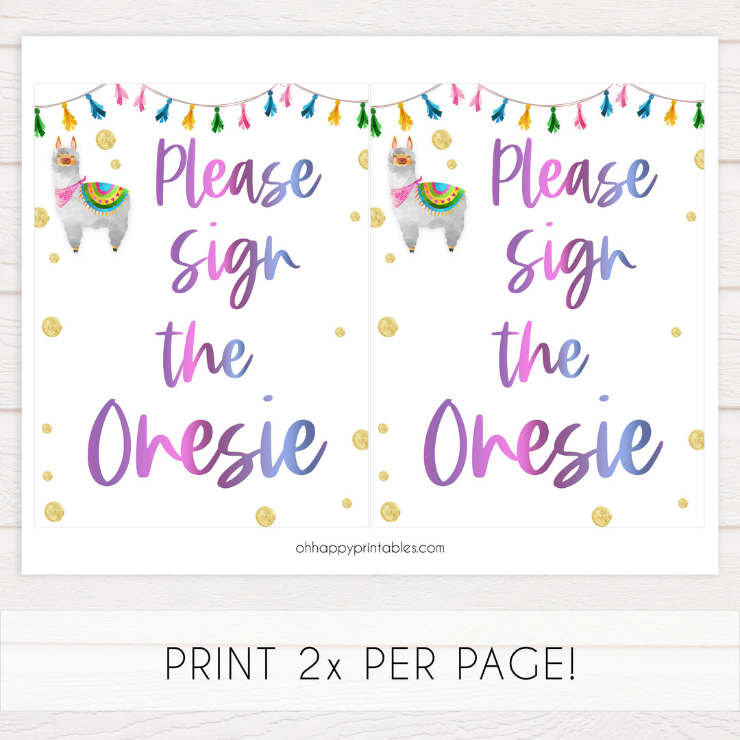 sign the onesie game, baby onesie station,  Printable baby shower games, llama fiesta fun baby games, baby shower games, fun baby shower ideas, top baby shower ideas, Llama fiesta shower baby shower, fiesta baby shower ideas