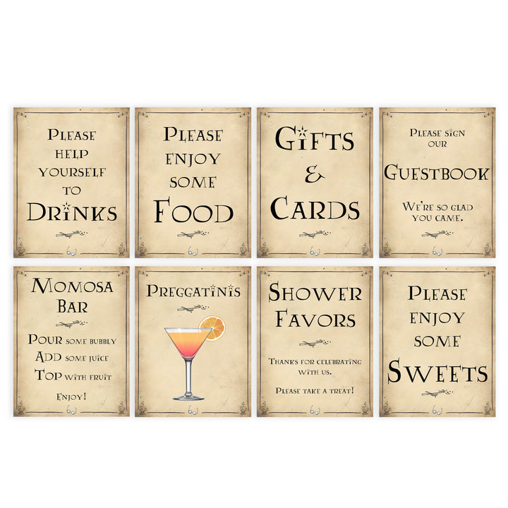 Wizard baby shower signs, printable baby shower decor, Harry Potter baby decor, Harry Potter baby shower ideas, fun baby decor, fun baby signs