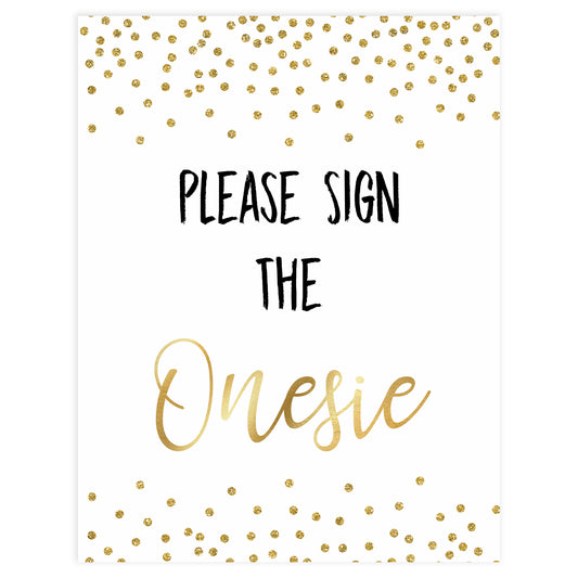 Sign the onesie baby games, gold baby shower games, gold glitter baby games, printable baby games, fun baby shower ideas, top baby shower games