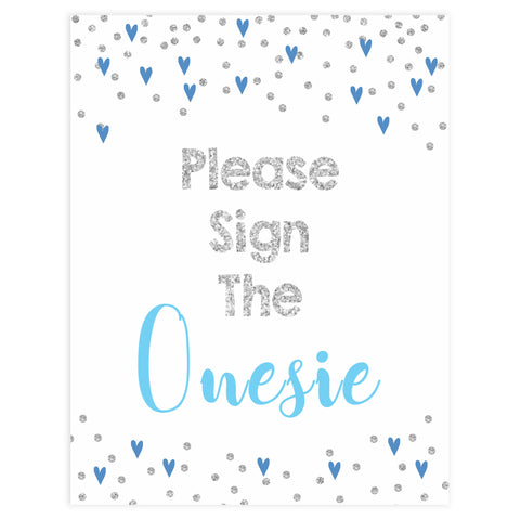 sign the onesie game, sign the onesie, Printable baby shower games, small blue hearts fun baby games, baby shower games, fun baby shower ideas, top baby shower ideas, silver baby shower, blue hearts baby shower ideas