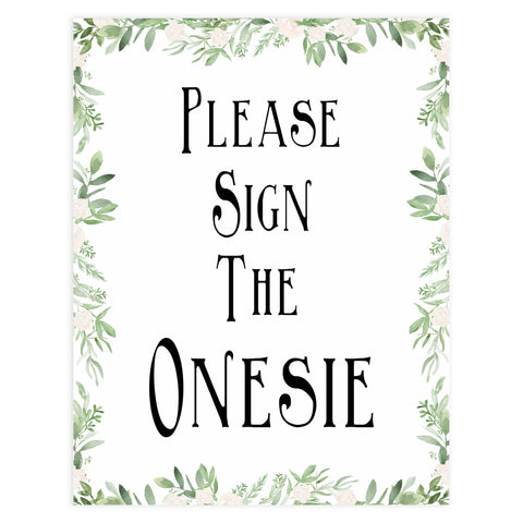 Please sign the onesie sign, Printable baby shower games, greenery baby shower games, fun floral baby games, botanical baby shower games,