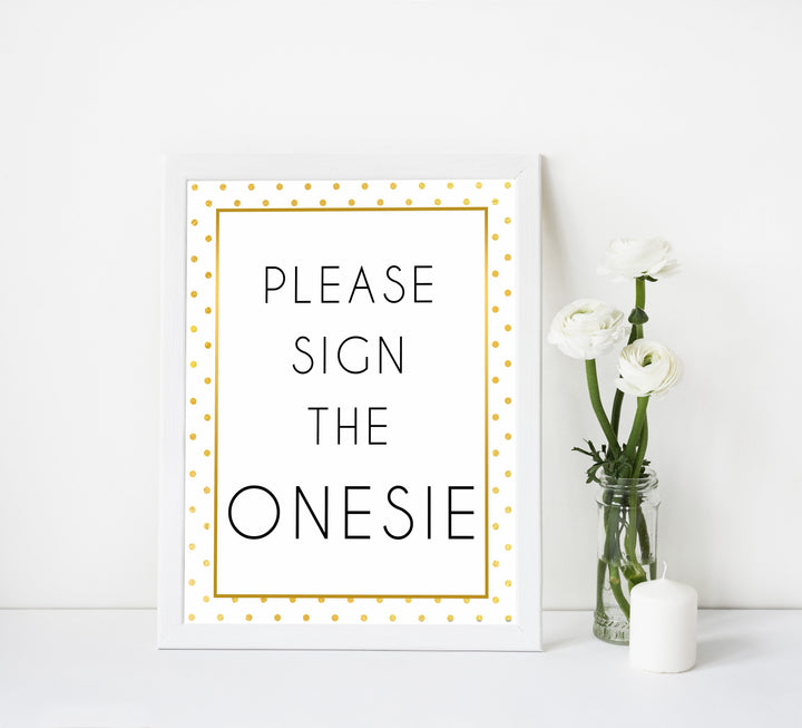 please sign the onesie game, sign the onesie, Printable baby shower games, baby gold dots fun baby games, baby shower games, fun baby shower ideas, top baby shower ideas, gold glitter shower baby shower, friends baby shower ideas
