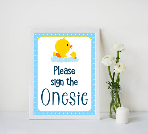 Rubber ducky baby shower, please sign the onesie sign, printable baby shower games, fun baby games, rubber ducky baby games