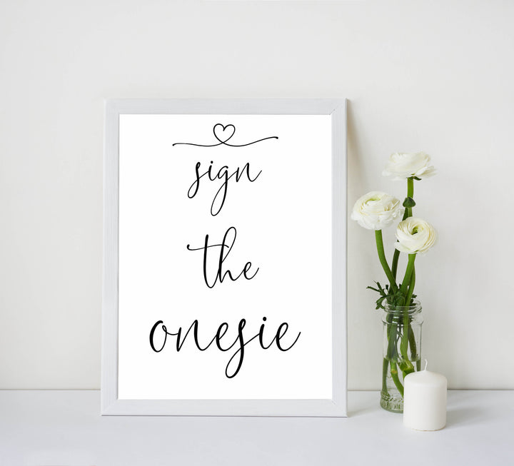 sign the onesie printable sign, minimalist baby shower signs, printable baby shower signs, sign the onesie, fun baby games, top baby shower ideas