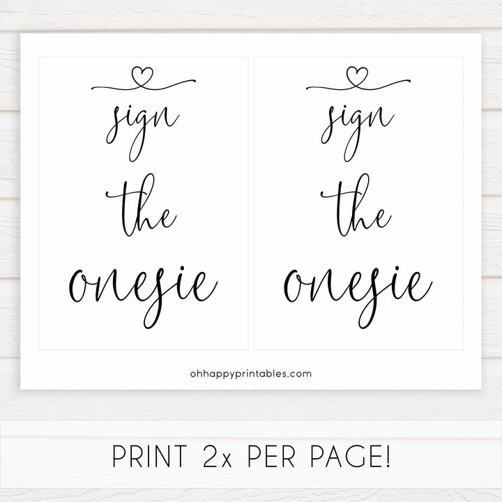 sign the onesie printable sign, minimalist baby shower signs, printable baby shower signs, sign the onesie, fun baby games, top baby shower ideas