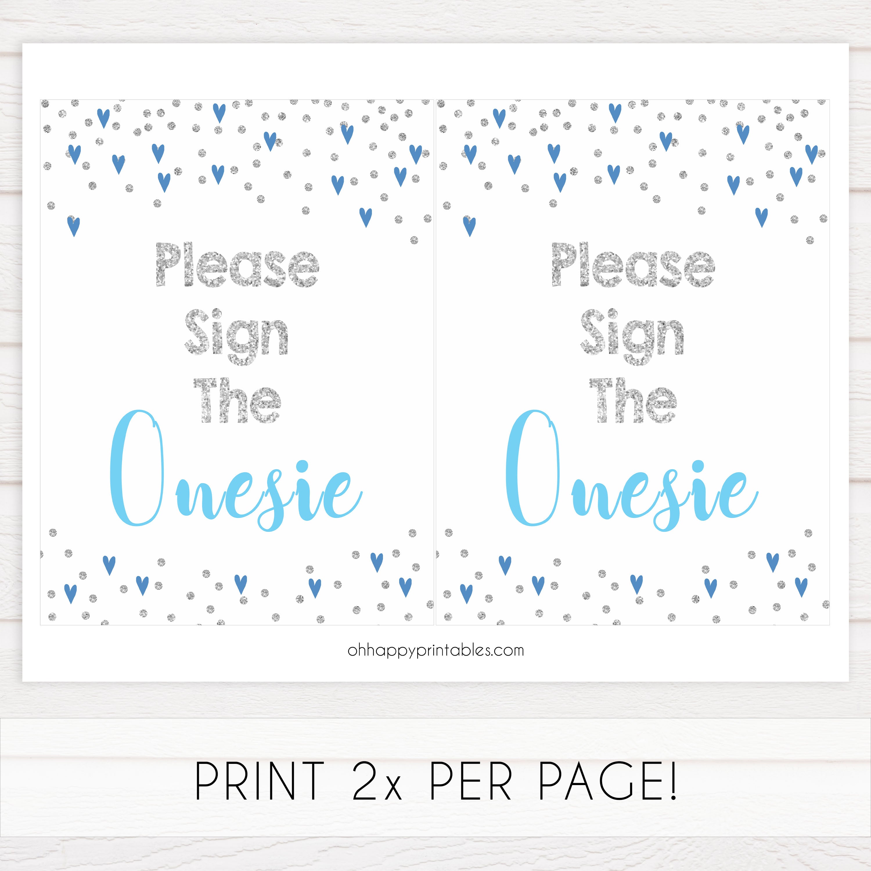 sign the onesie game, sign the onesie, Printable baby shower games, small blue hearts fun baby games, baby shower games, fun baby shower ideas, top baby shower ideas, silver baby shower, blue hearts baby shower ideas