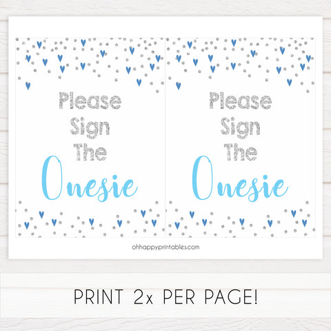 sign the onesie game, sign the onesie, Printable baby shower games, small blue hearts fun baby games, baby shower games, fun baby shower ideas, top baby shower ideas, silver baby shower, blue hearts baby shower ideas