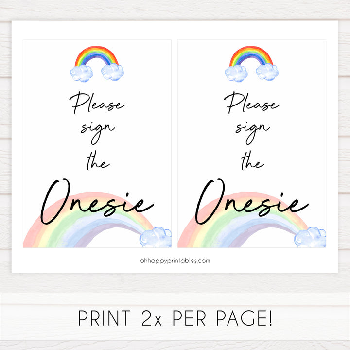 rainbow baby shower, sign the onesie baby game, printable baby games, fun baby games, onesie baby game