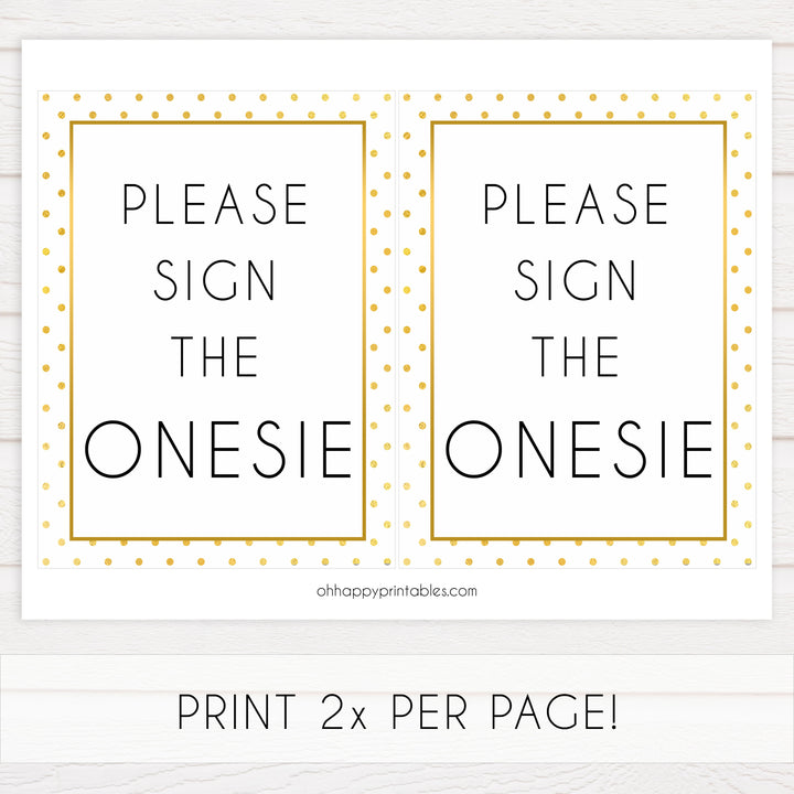 please sign the onesie game, sign the onesie, Printable baby shower games, baby gold dots fun baby games, baby shower games, fun baby shower ideas, top baby shower ideas, gold glitter shower baby shower, friends baby shower ideas